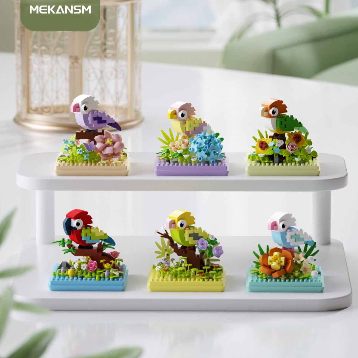 Mini Parrot Building Block Flower Display Set with Clear Case