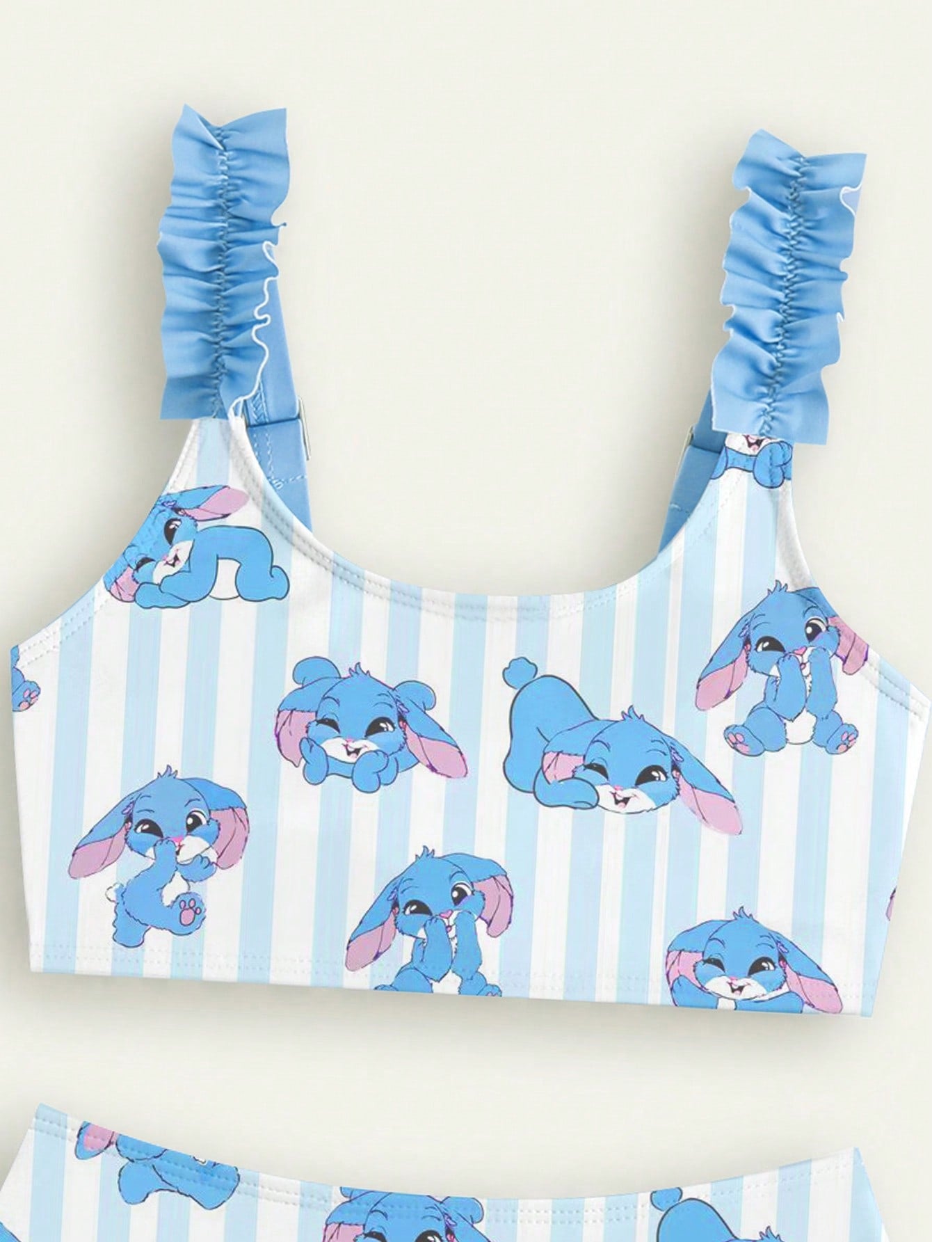 Blue & Pink Bunny Swimsuit Stripe 2pcs | Size 4-7Y