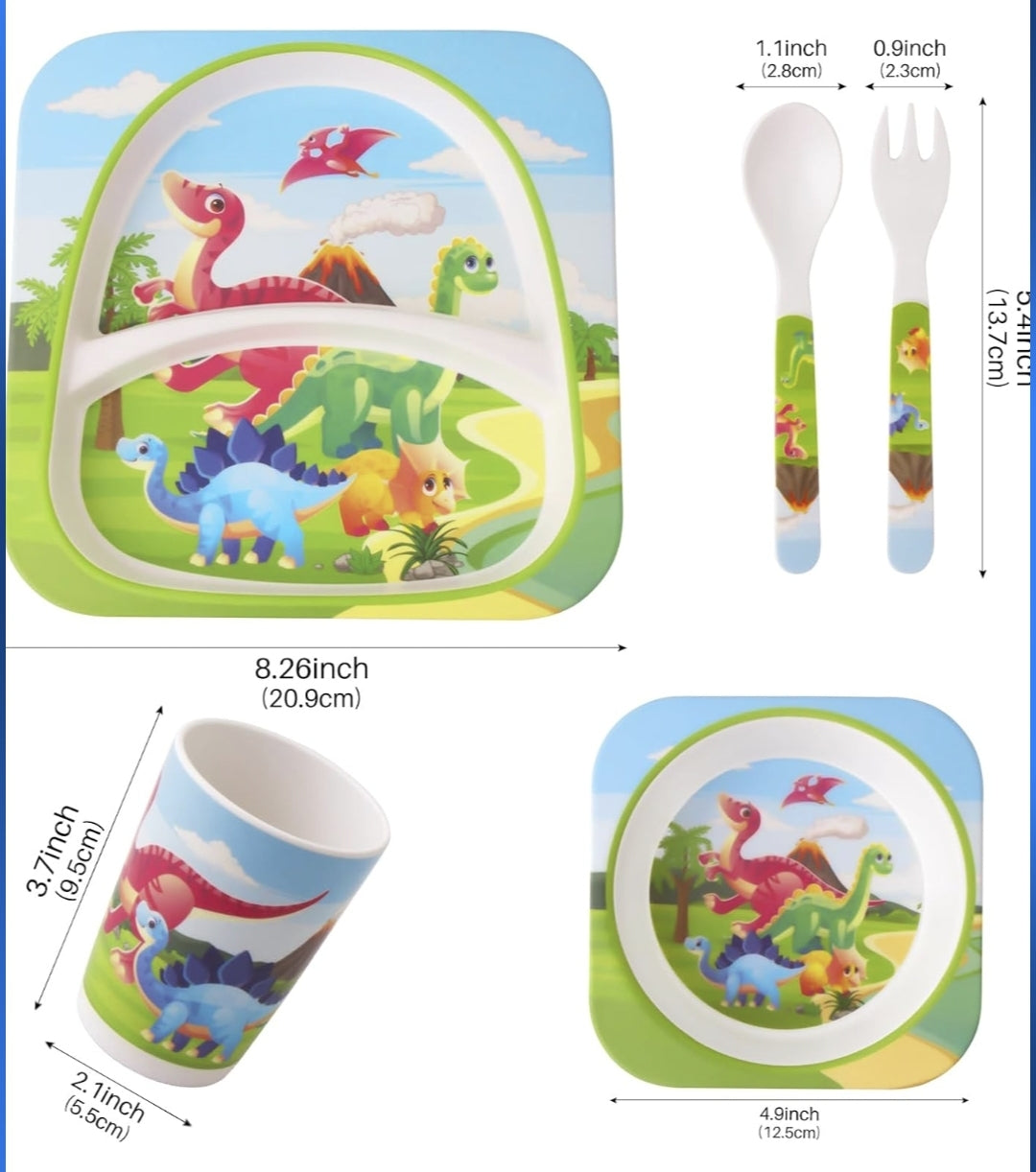 Set Kids Dinnerware Set - Children Dishes 100% Bamboo Fiber