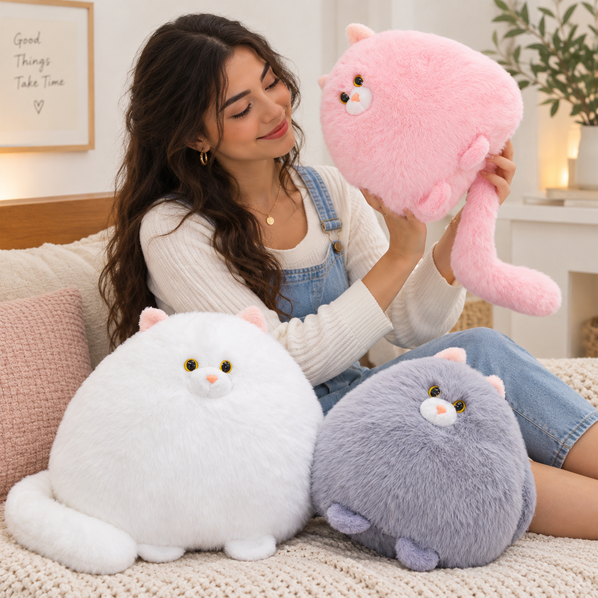 Chubby Cat Plush Pillow – Super Soft | 35cm & 45cm | 3+