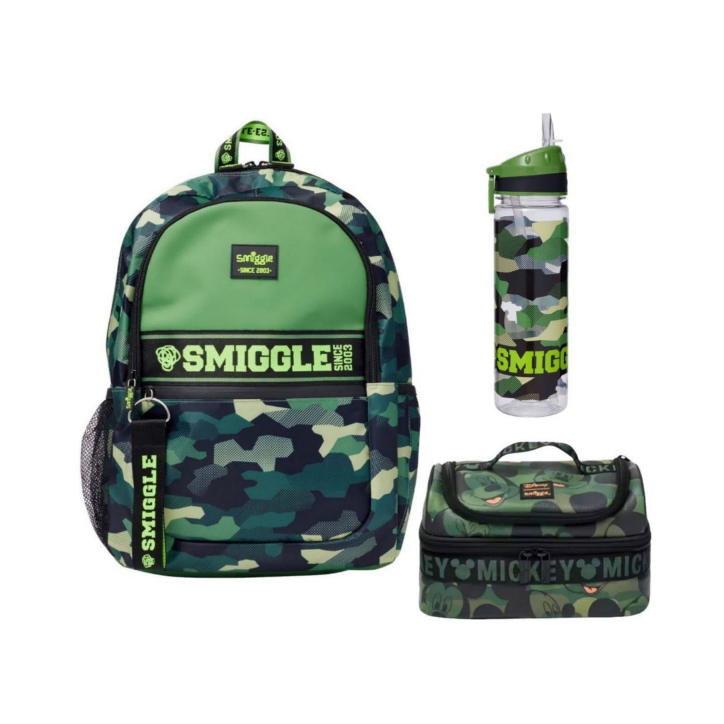 Smiggle Army Design 3pcs Set Lunch bag Bottle Backpack 42cm G1-G3