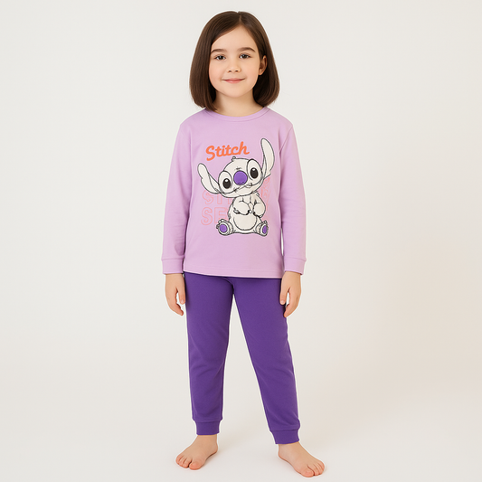 Purple Pyjama For Girls Stitch Design Size 6-12y