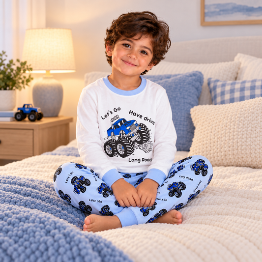 Boys’ 100% Cotton Truck Pajama Set | 0–8Y