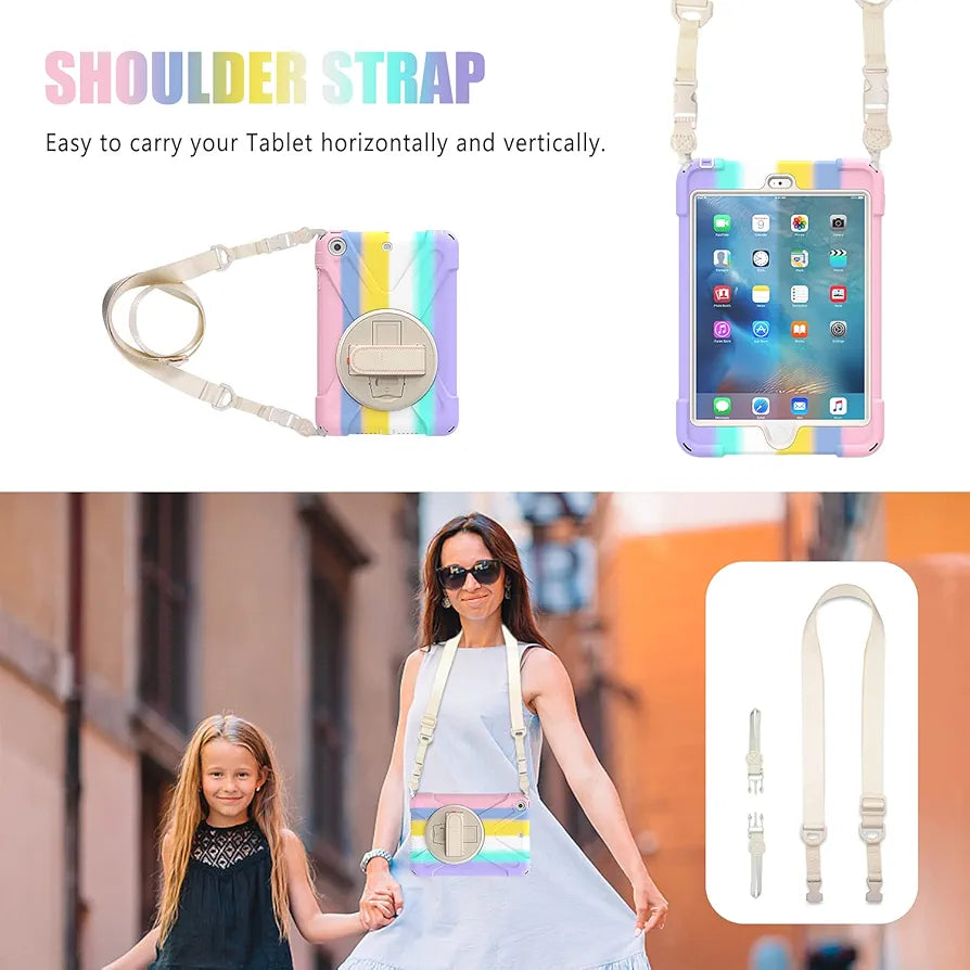 Rainbow Ipad Protective Case | Hand Strap& Shoulder Strap,with Kickstand | Samsung A11 8inch