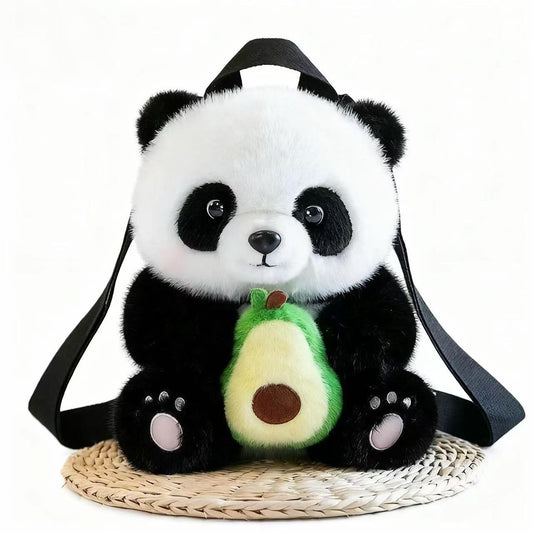 Backpack Panda Plush With Avocado Cute Animal Toy