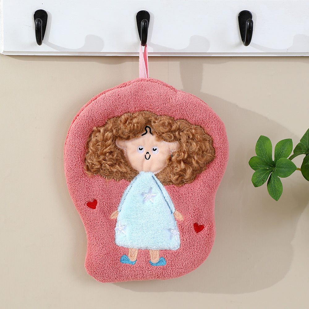 Cute Cartoon Coral Fleece Hanging Hand Towel – 23 × 18 cm