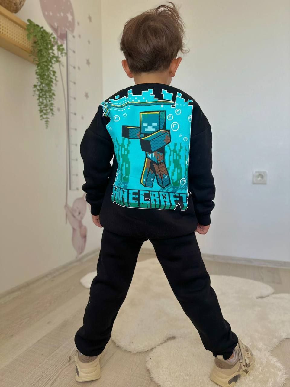 Blue Minecraft Outfit Cotton Qith Fleece 3-10y