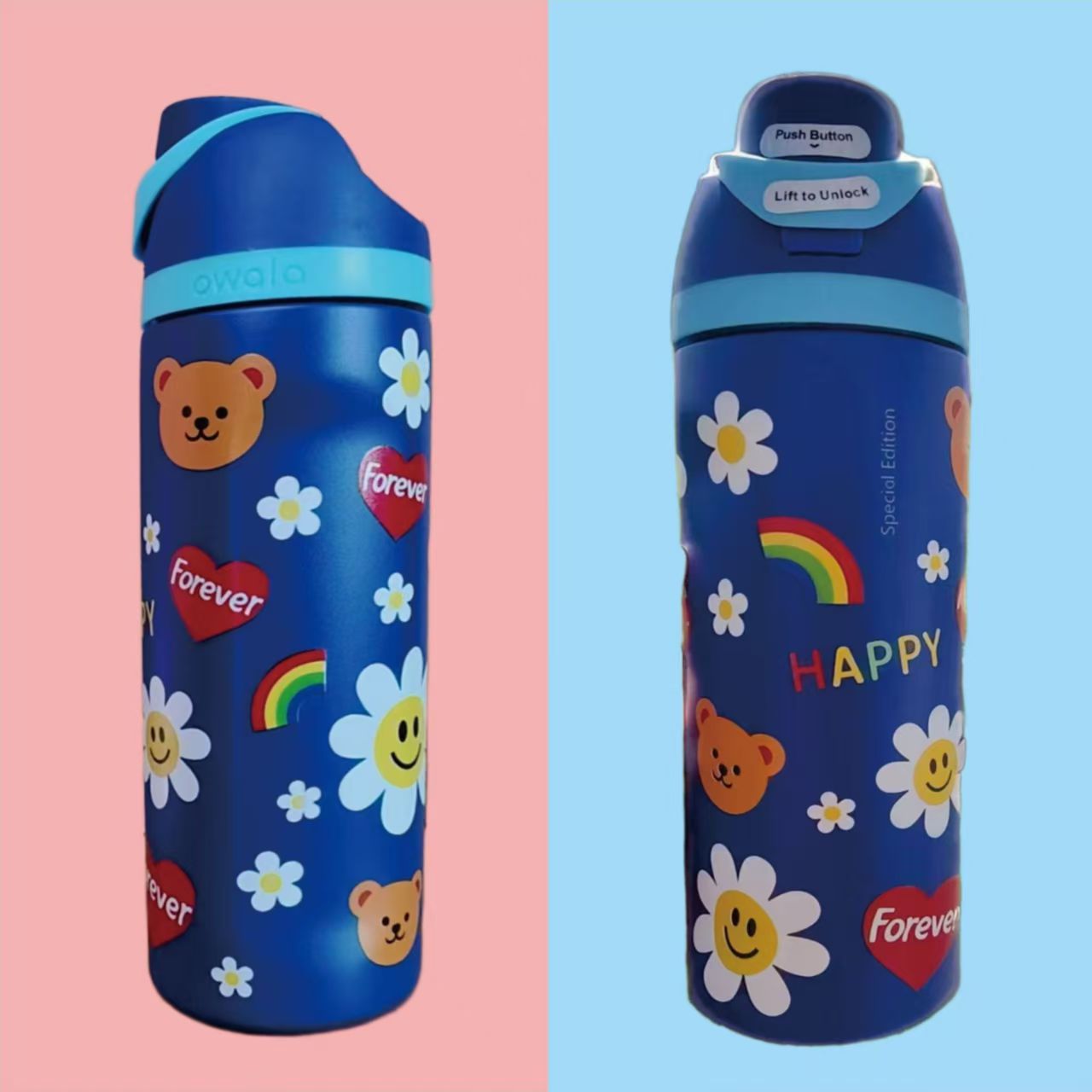 Owala Bottle Stainless Steel Free Sip Leak-proof Blue Happy Flower | 710-950ml