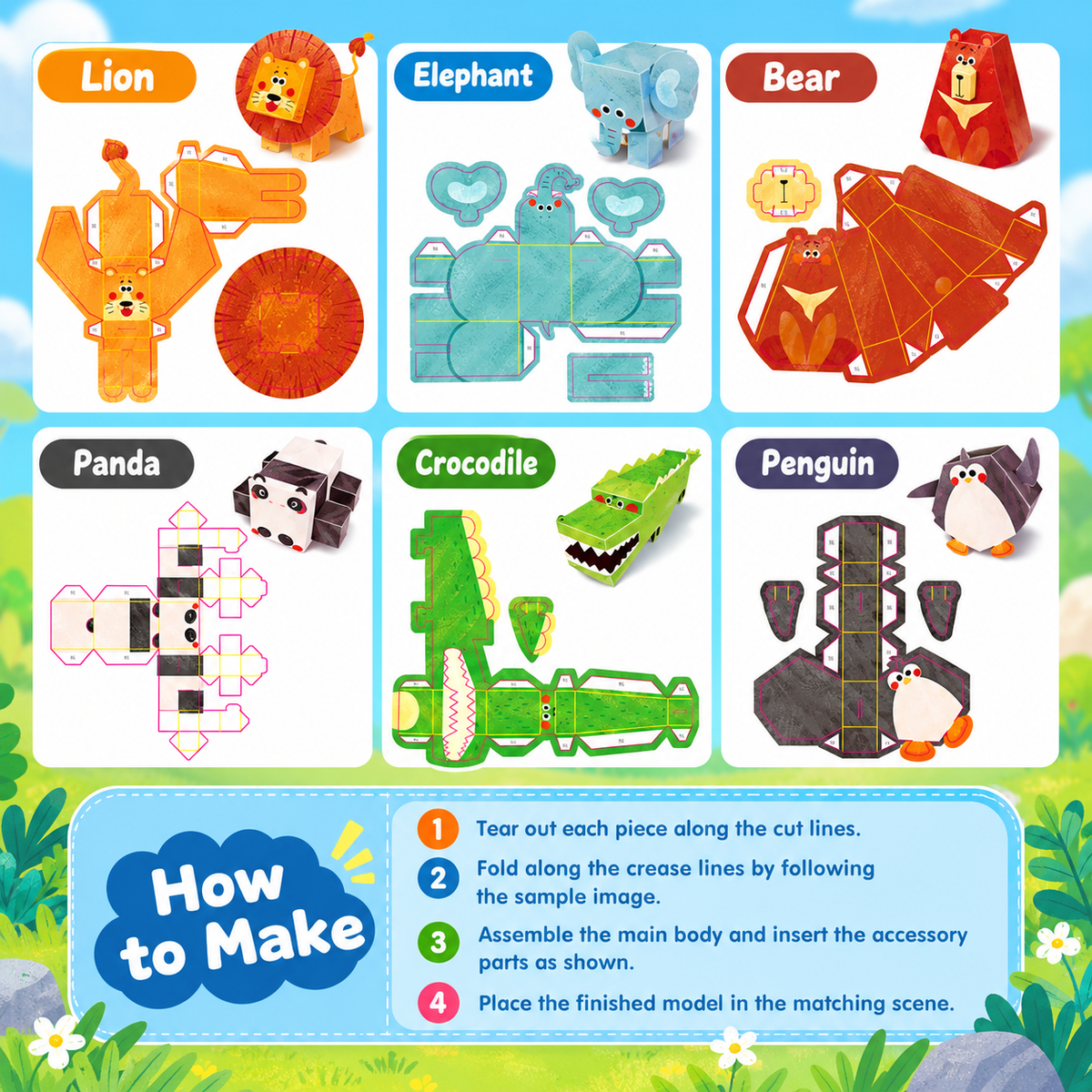 3D Paper Craft Kit for Kids – 5 Designs | 3+