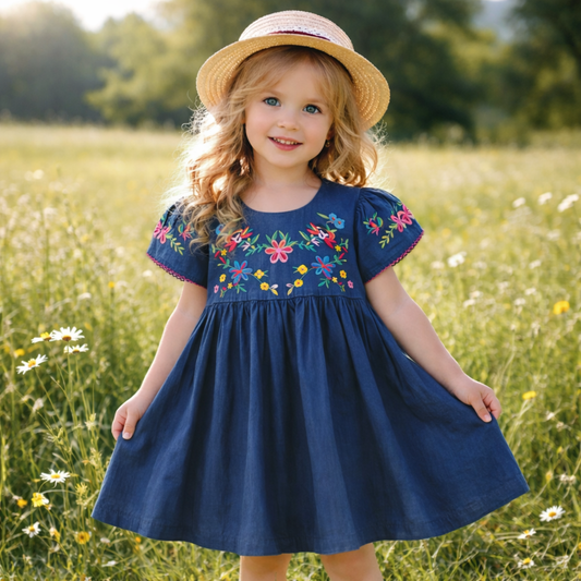 Dress With Flowers Design For Girls (1-8y)