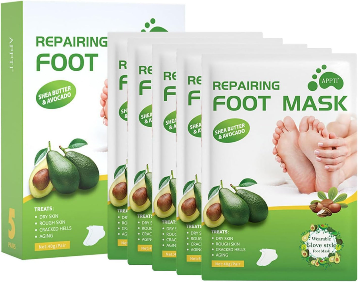 Foot Peel Mask for Soft Baby Feet, Hard Skin Remover Foot Mask, Moisturizing (Avocado)