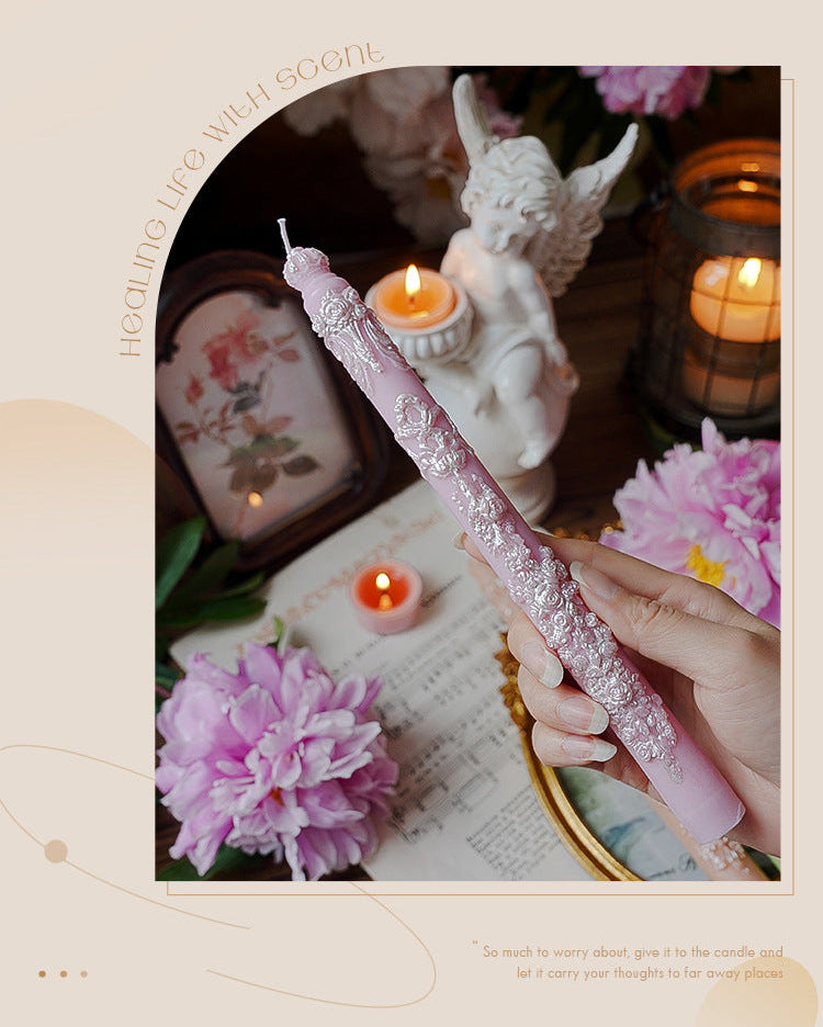 Elegant Floral Taper Candle | 2 Colors