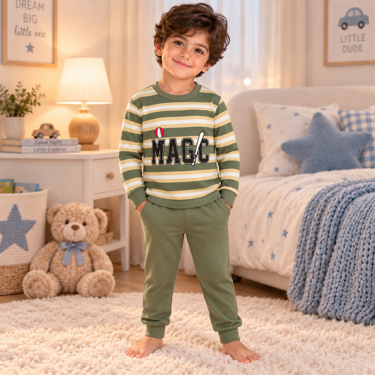 Boys’ 100% Cotton Striped Pajama Set | 8–14Y