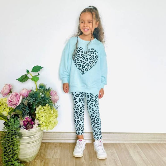 Blue Leopard Heart Outfit Cotton 100% 2-8y