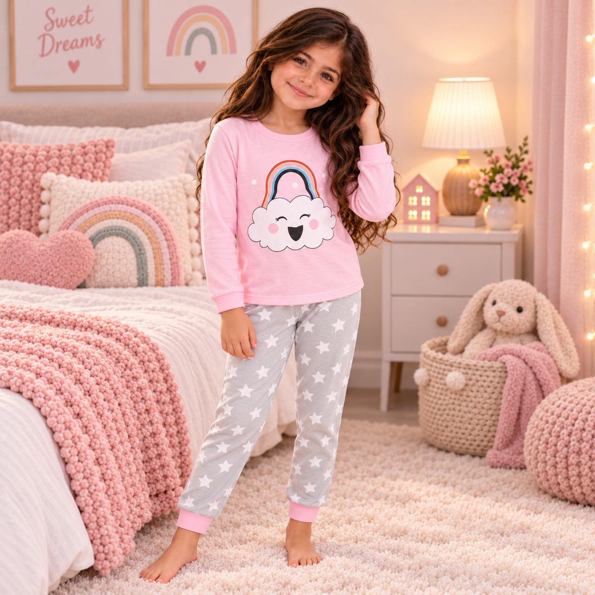 Girls’ 100% Cotton Rainbow Pajama Set | 3–14Y