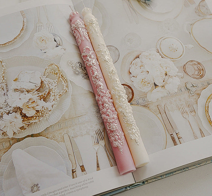 Elegant Floral Taper Candle | 2 Colors
