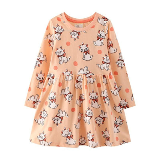 Cotton 100% Dress Long Sleeve With Cute Cats