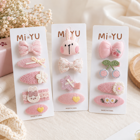 Cute Pink Hair Clips Pack - Set for Girls | 4pcs