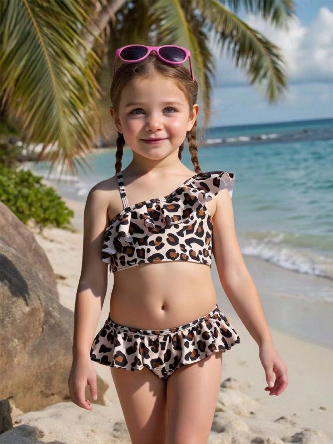 Girls 2pcs Swimwear Set- Lion  | Size 4–7Y