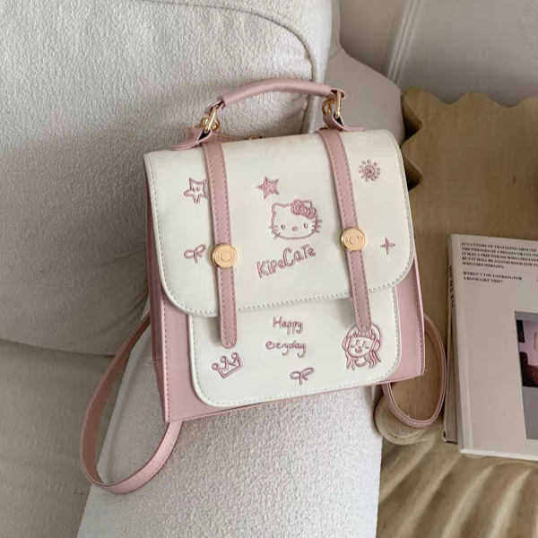 Cute Cat Embroidered Mini Backpack Handbag – Pink & White