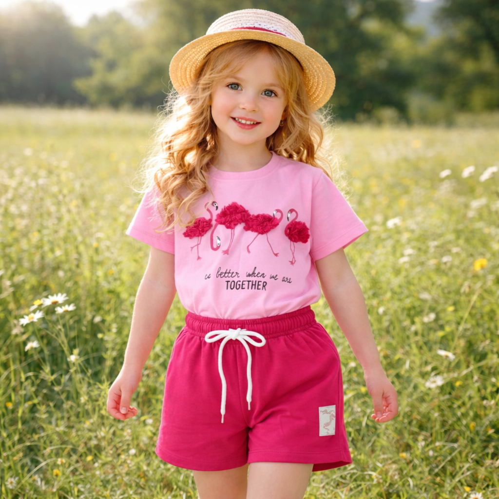 Girls Cotton Flamingo Design – Soft Summer Outfit Size (3-10y)