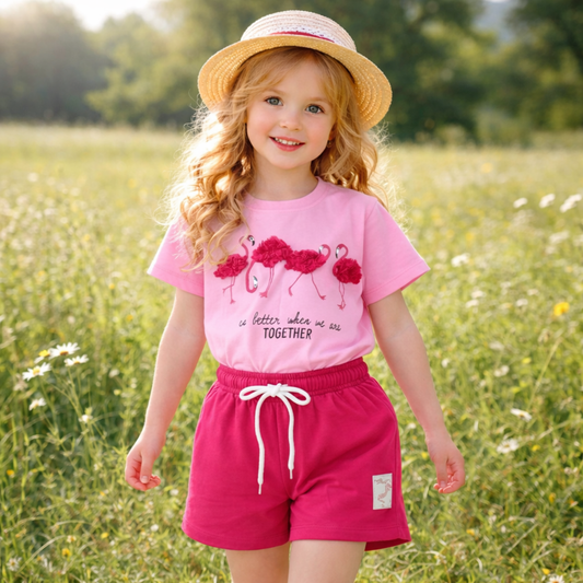 Girls Cotton Flamingo Design – Soft Summer Outfit Size (3-10y)