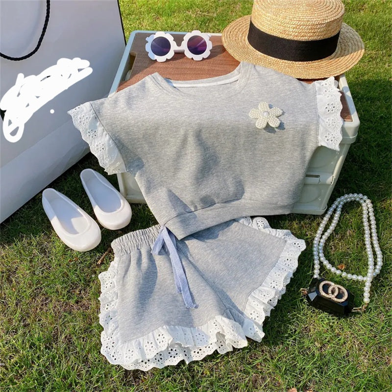 Girls Elegant Summer Lace Trim Set | Size 2-8y