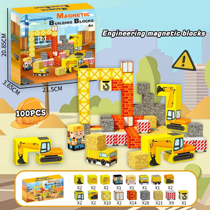 Magnetic Building Blocks | 50-100Pcs | Engineering-Police | 6+