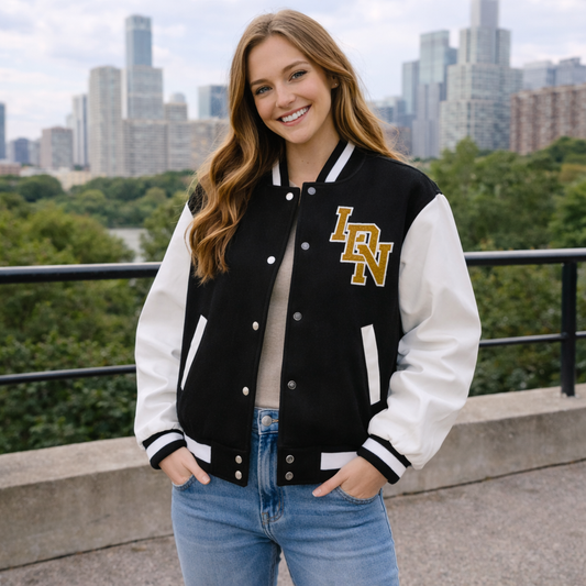 Women’s Black & White Oversized Varsity Jacket by PrettyLittleThing | Size M-L