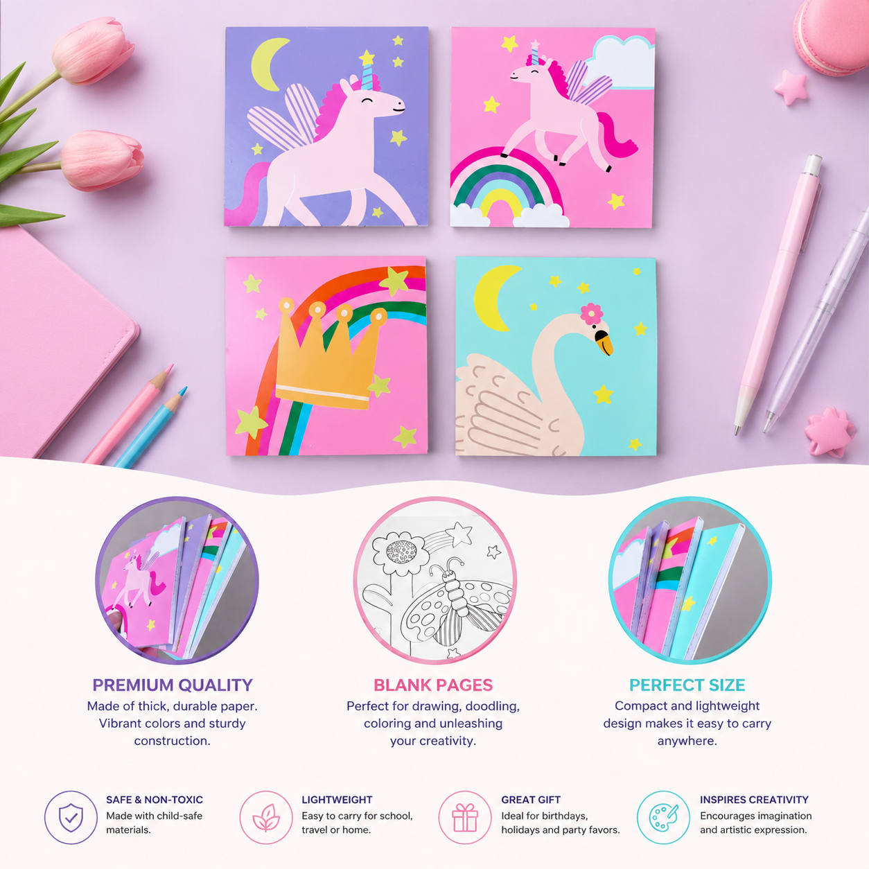 Coloring Notebook for Kids – Cute Pocket Drawing Books 4pcs