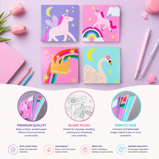Coloring Notebook for Kids – Cute Pocket Drawing Books 4pcs