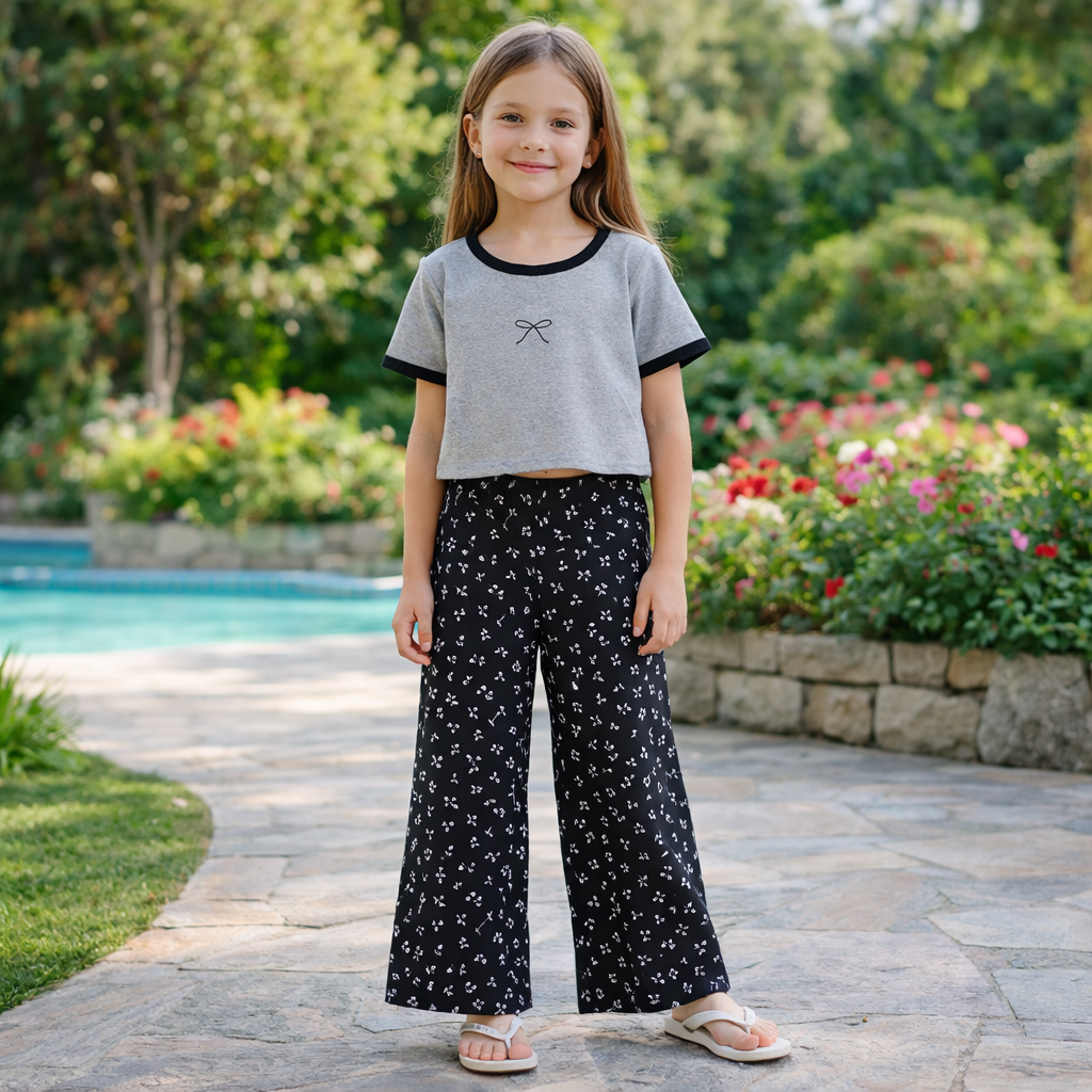 Girls Cotton Flower Set - Soft Summer Outfit (7-8Y)