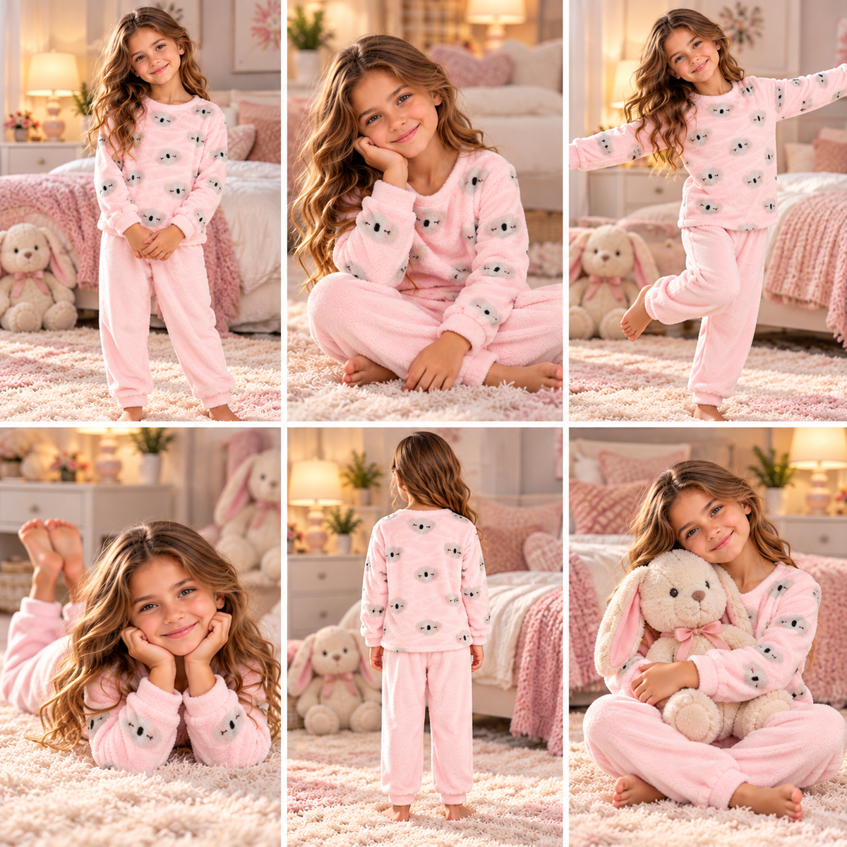 Warm Winter Fleece Pyjama Light Pink - Koala | Size 6-16Y