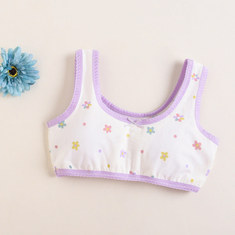 Girls Cotton Bras (4 pcs) – Wide Straps Purple Flower | Size 6–12Y