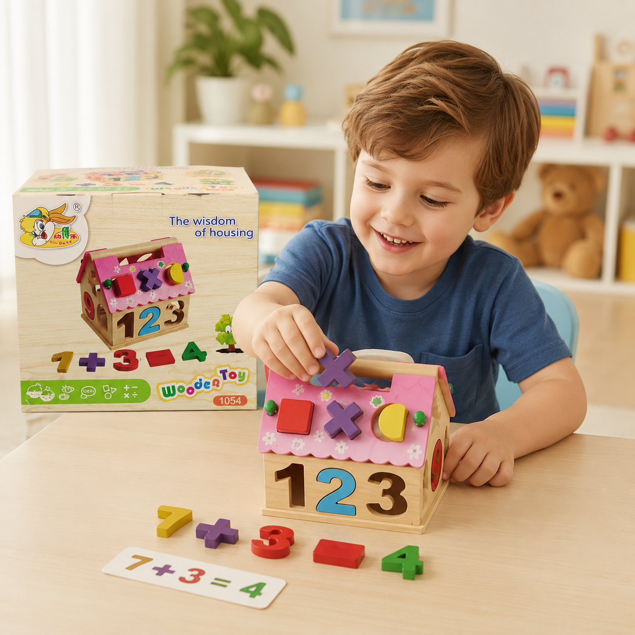 Wooden Educational Number & Shape Sorting House | 3+