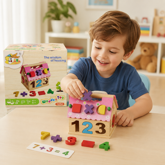 Wooden Educational Number & Shape Sorting House | 3+