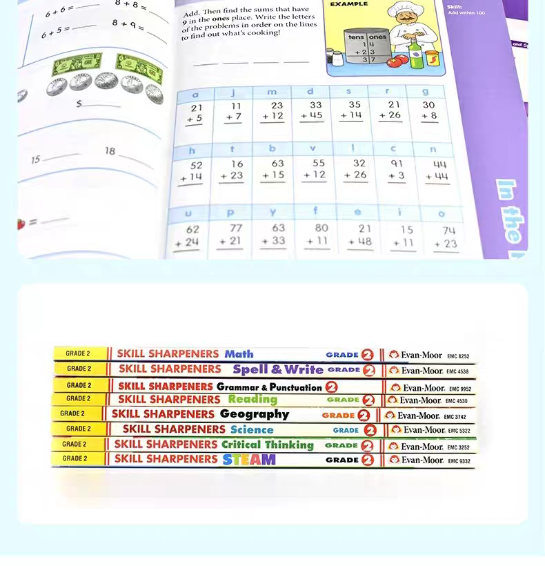 Evan Moor Skill Sharpeners Grade 2 Set 8 Books | Soft Cover | 7-8y