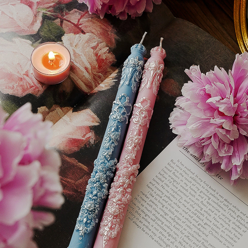 Elegant Floral Taper Candle | 2 Colors