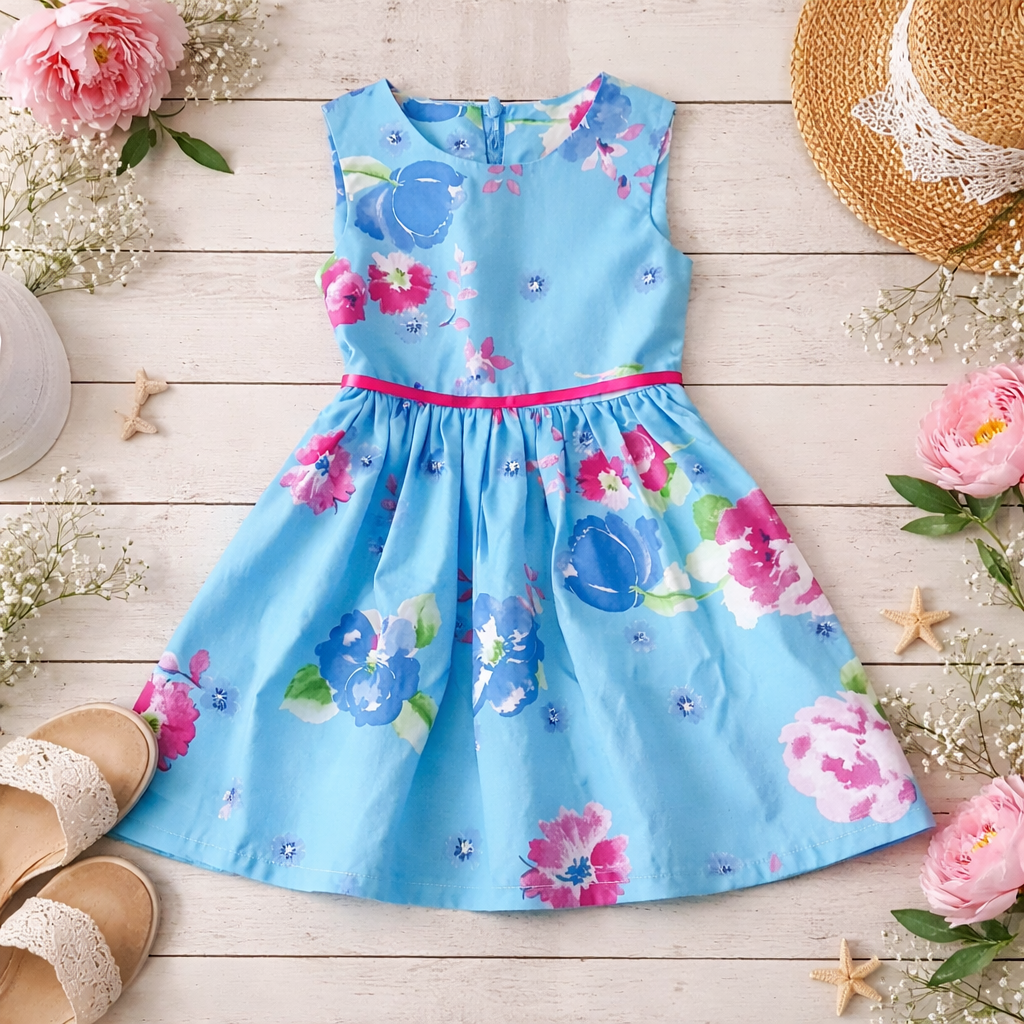 Matching Blue Floral Dresses for Mom & Daughter 2 Dresses |S+6-8y