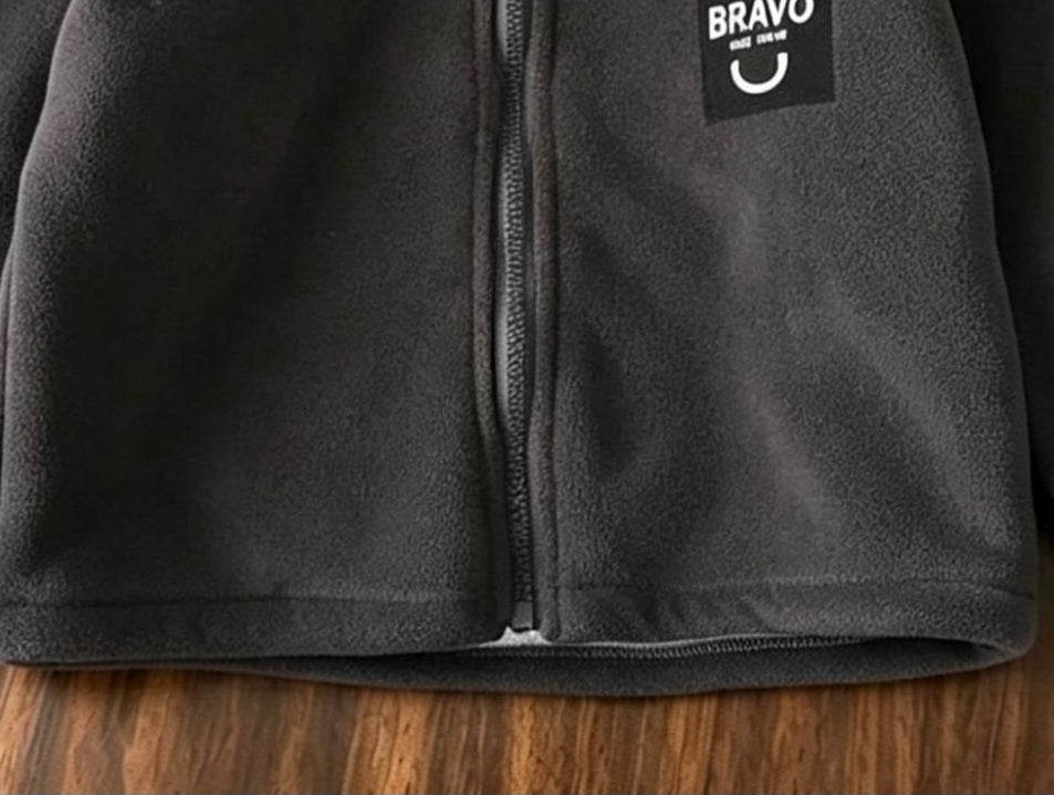 Kids Unisex Warm Fleece Zip-Up Jacket – Dark Grey | Size 1-14y