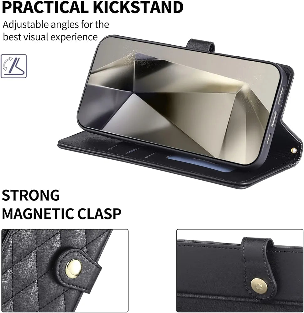 Wallet Case for Samsung Galaxy S24 Ultra | Flip Case - Wrist Strap and Crossbody Long Strap