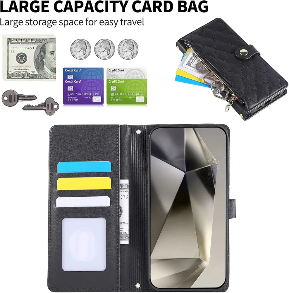 Wallet Case for Samsung Galaxy S24 Ultra | Flip Case - Wrist Strap and Crossbody Long Strap