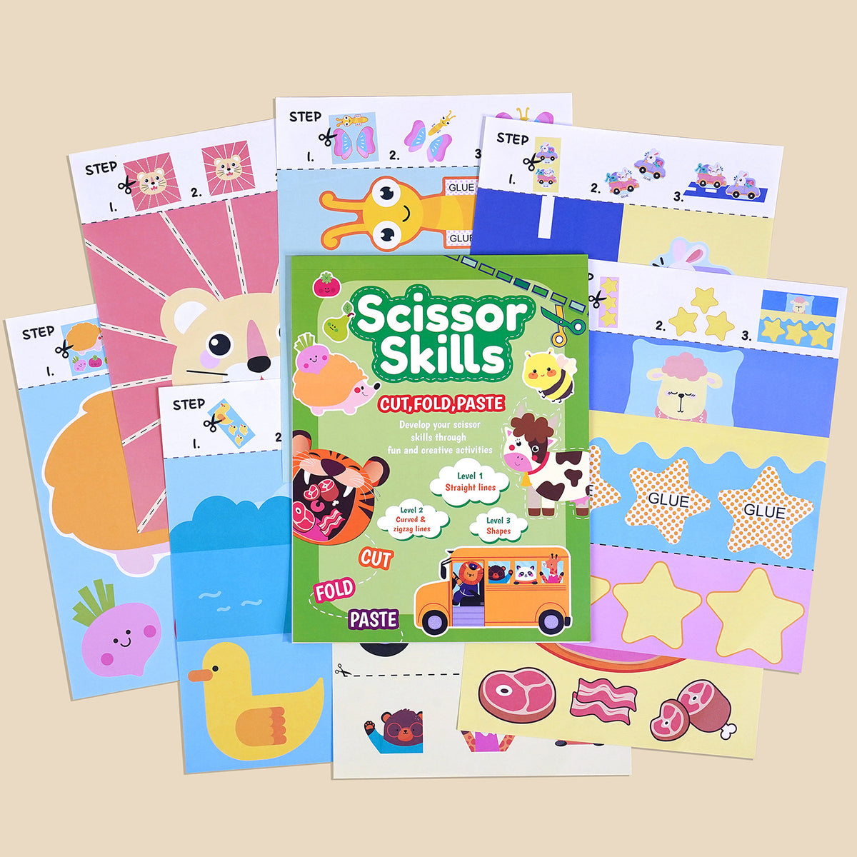Scissor Skills Cut, Fold & Paste Activity Kit – 25 Activities | 3+