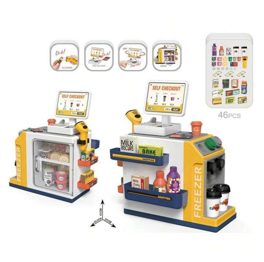 46pcs Children's Play House Toy Supermarket Cash Register Scanning Card Set With Sound And Light, Suitable For Birthday Gifts