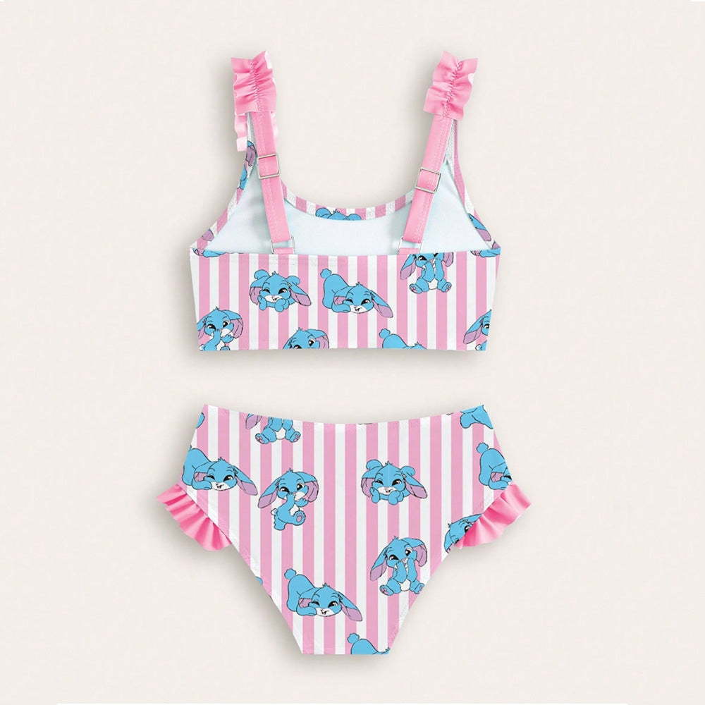 Blue & Pink Bunny Swimsuit Stripe 2pcs | Size 4-7Y