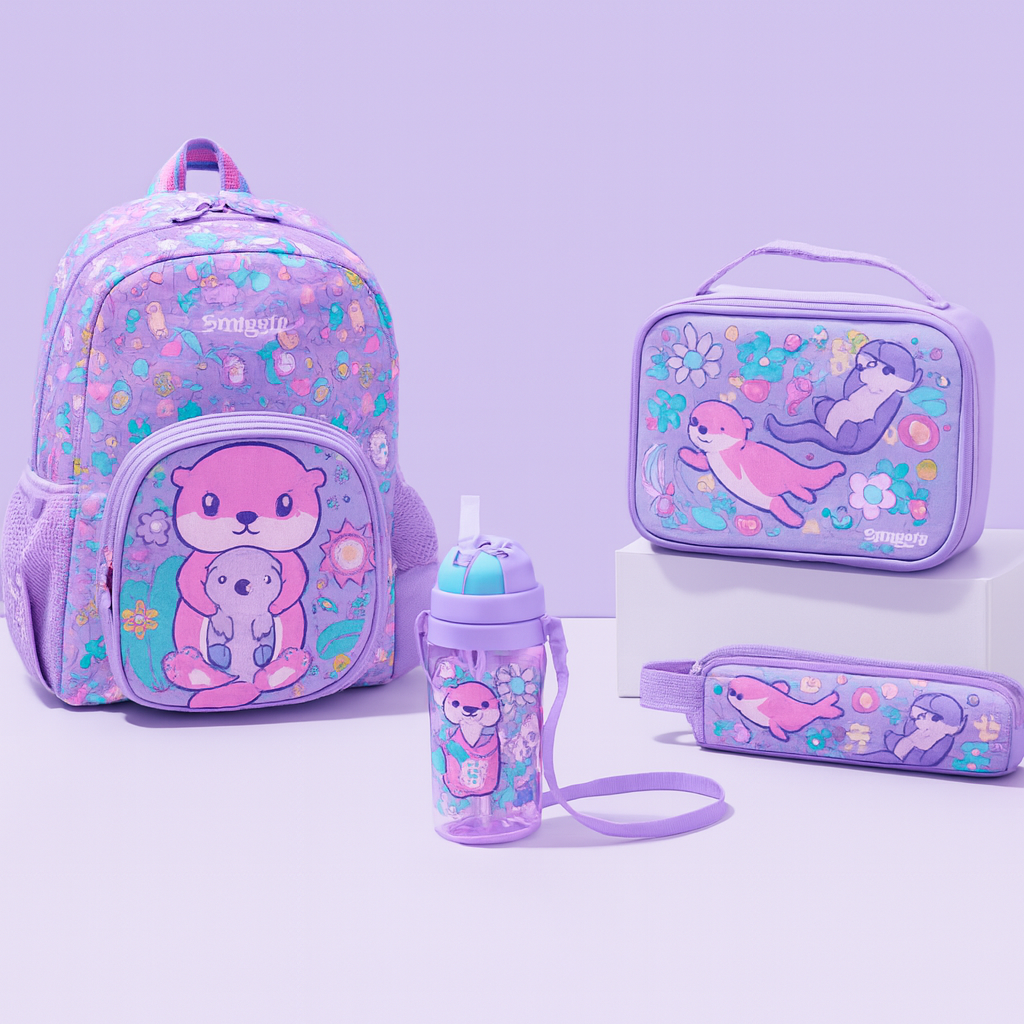 Smiggle 4pcs Set For School Backpack 38cm Lunch Bag Case Bottle