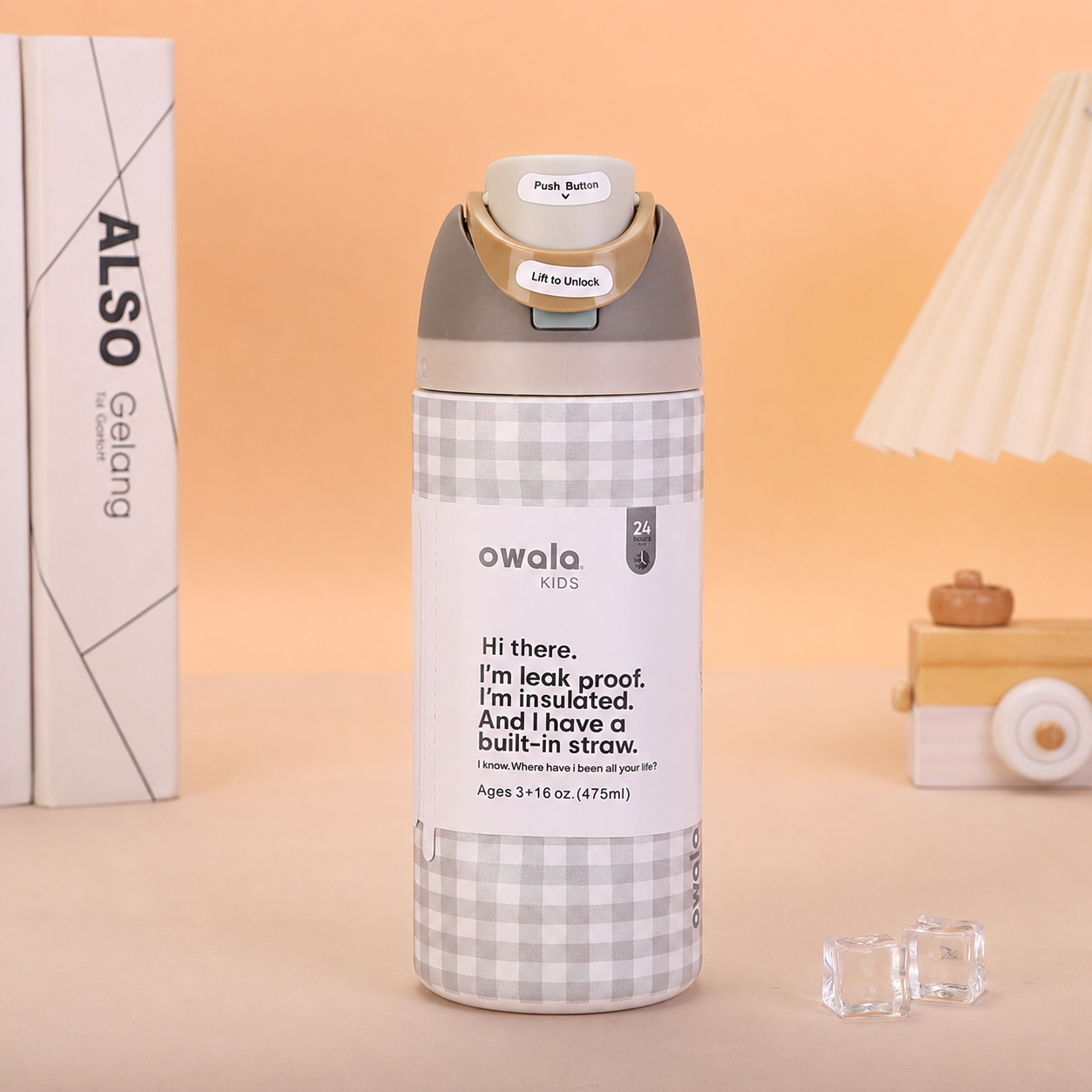 Owala Bottle Stainless Steel FreeSip Leak-proof | Grey Squares | 480ml