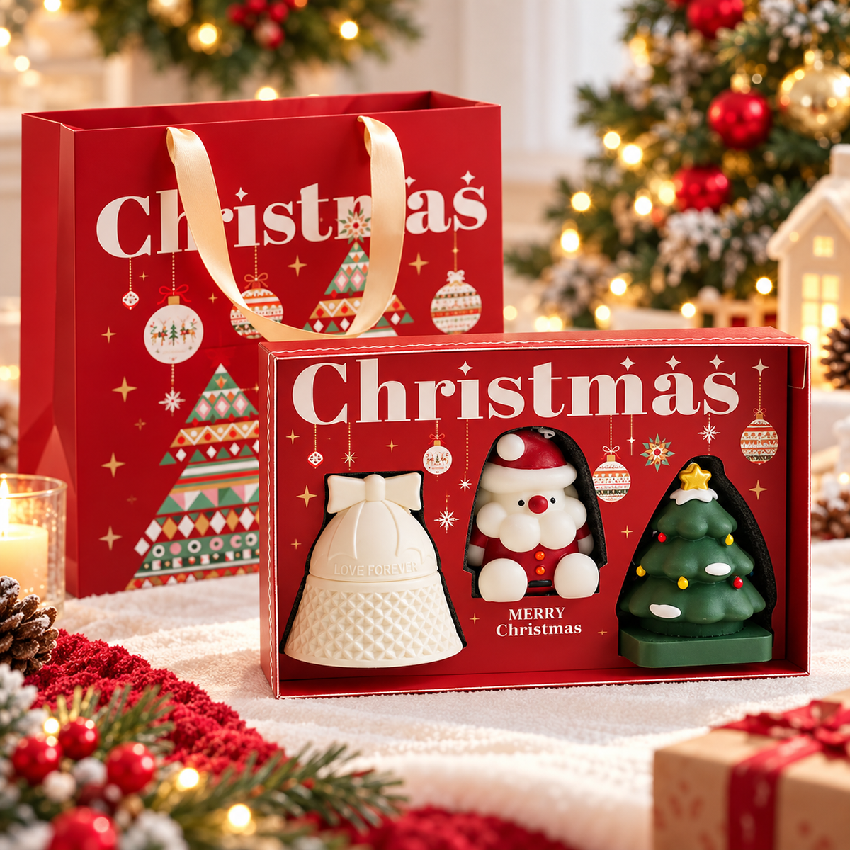 Christmas Scented Candle & Aroma Gift Set – 3 Pieces