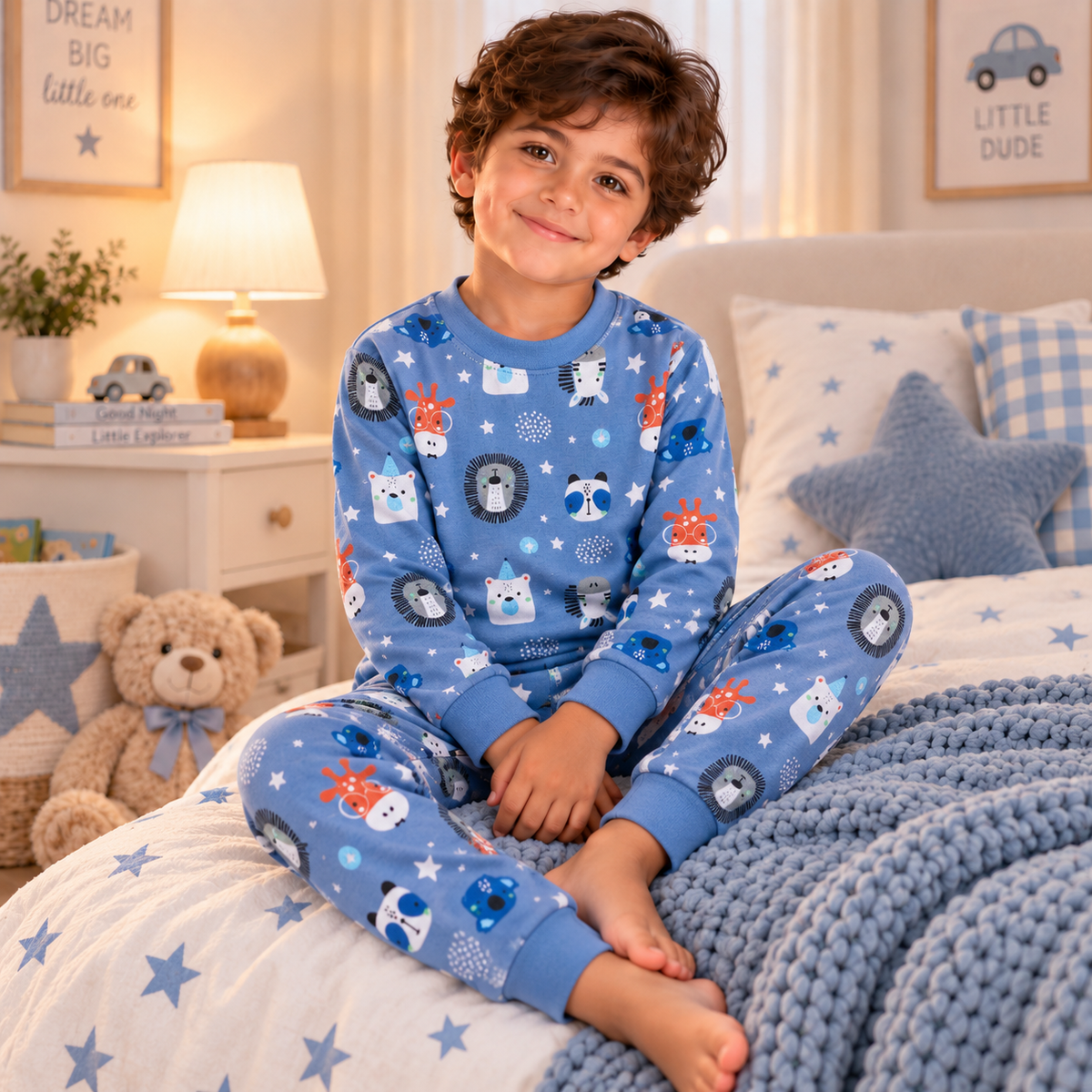 Kids’ Cotton 100% Animals Pajama Set | 0–8Y