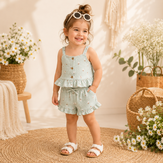 Baby Girl Floral Muslin 3PCS Summer Set | Size 2-4y